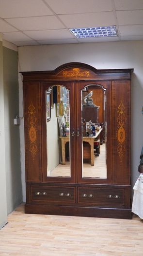 Edwardian Inlaid Mahogany Double Wardrobe