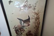 3 Large Antique Chinese Handmade Silk Embroidery of Roosters among Bamboo. These are likely from the 19th or early 20th century, often referred to as Qing Dynasty or Meiji era Ideal for Home or Stage Movie Props