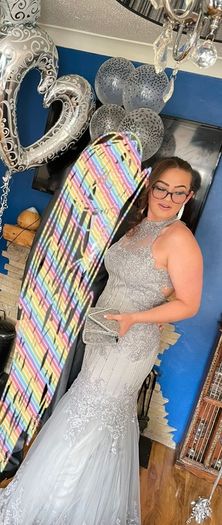 silver grey long debs dress