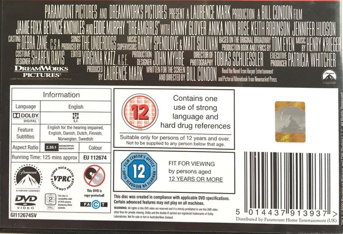 Dreamgirls [2006] Jamie Foxx, Beyonce Knowles, Eddie Murphy & Jennifer Hudson [Movie DVD] Academy Award Winner