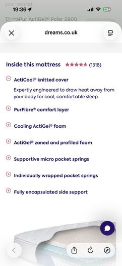 Nearly new Dreams TheraPur ActiGel Polar 2800 super king mattress