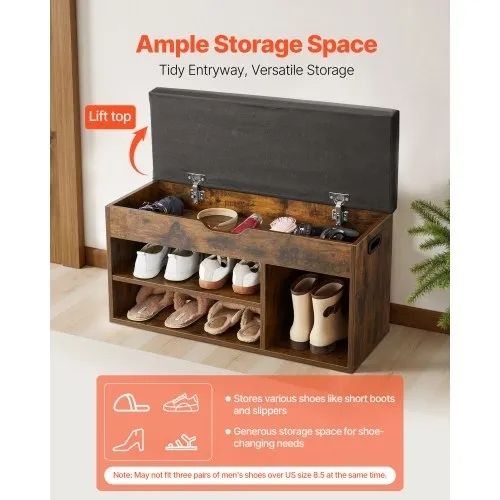 Entryway Shoe Bench, 805 x 305 x 445 mm Shoe Storage Organizer with Hidden Lift Top Storage Space, 300lbs Bench with Cushion Seat and 3 Cabinets