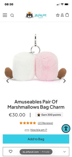 New JELLYCAT Amuseables Pair of Marshmallows Bag Charm