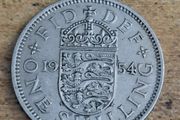 Great Britain UK 1954 One Shilling Elizabeth II English Shield Coin - free standard postage