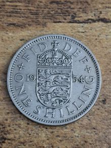 Great Britain UK 1954 One Shilling Elizabeth II English Shield Coin - free standard postage