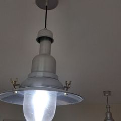2 large silver pendant lights