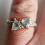 Vintage Solid 14k Gold Aquamarines And Diamonds Ring Size O - 3,35g Image 6