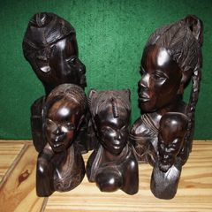 Hand Carved Wood Busts.