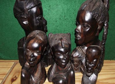 Hand Carved Wood Busts.