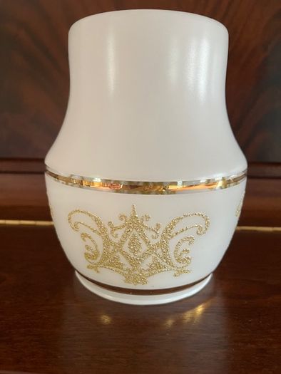 Glass Ceiling light Shade Vintage. Milky Finish With Gold Tones And Gold Frost Detail & Gold  Trim. Is really Beautiful Hung