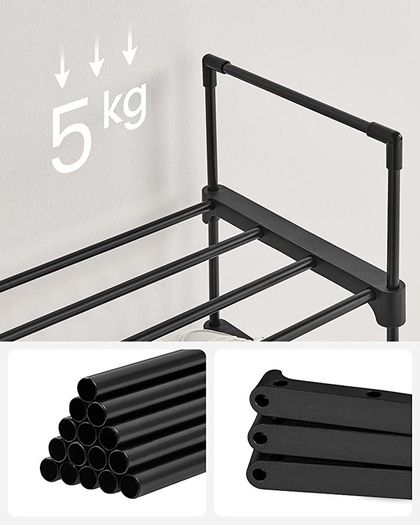 Shoe Rack, 10-Tier Metal Shoe Storage Organiser, Customisable Design, Metal Frame, Space-Saving Rack, for Dressing Room, Hallway, 30 x 45 x 174 cm, available in Black/Grey (FREE POSTAGE)