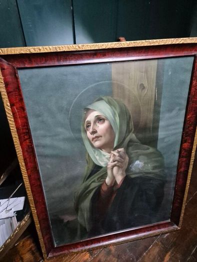 Vintage 1934 large print Mater Dolorosa glass wood framed
