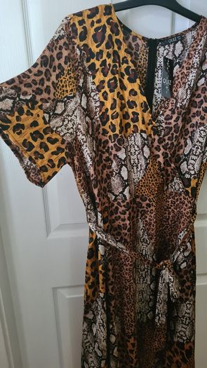 Satin Animal Print Faux Wrap Dress Size Uk 22(nwt)