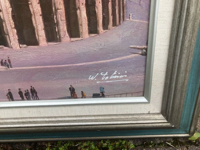 Large oil painting signed Roman colosseum