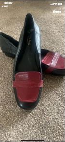 shoes black leather shoes size 6 contrast leather & burgandy