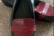 shoes black leather shoes size 6 contrast leather &amp; burgandy