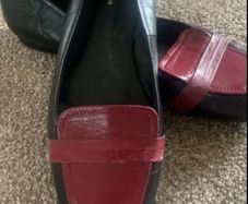 shoes black leather shoes size 6 contrast leather & burgandy