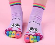 cartoon print toe socks, colorful five finger sports socks