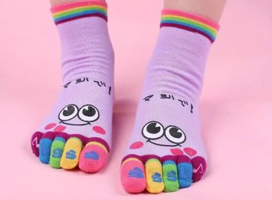 cartoon print toe socks, colorful five finger sports socks