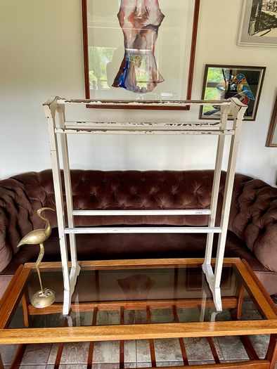 Early 20th Century Art Deco Shape Tall Freestanding Painted Wooden Towel Rail or Quilt Rack