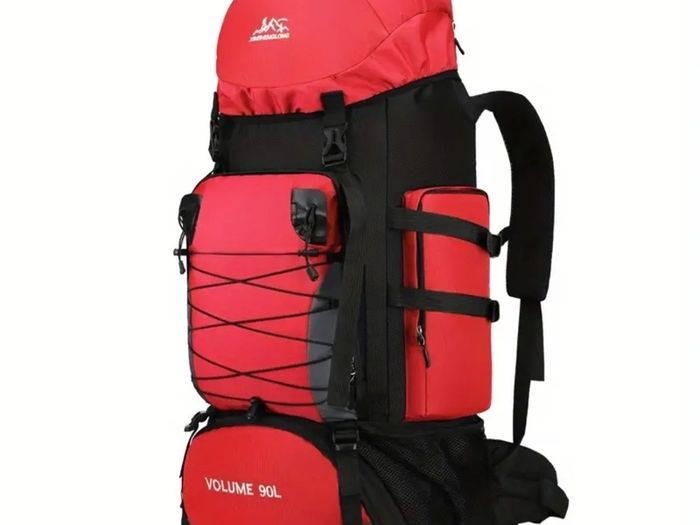 90 L Hiking backpack. Trekking backpack. Camping backpack. Red.