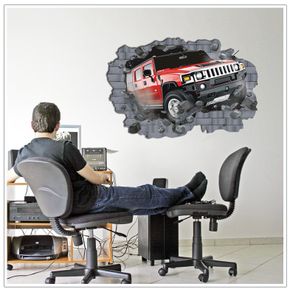 Great 3d Breakthrough Car Wall Stickers Decals Removable Art Home Decor