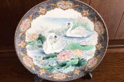 Vintage Japanese Porcelain 10 inch Picture Plate swans on oriental lake