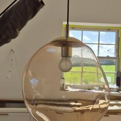 3 x Sol glass pendant light, 35cm/amber