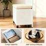 Dressing Table with LED Lights, Small Vanity Table with Flip-top Mirror, Narrow Makeup Table for Small Spaces, 3 Light Colors & 2 Drawer, Cushioned Storage Stool for Bedroom, White Image 4