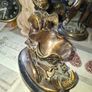 Antique French 19th century Bronze Sculpture Auguste Moreau featuring a Winged Putto Cherub Cupid carrying a shell or cornucopia like vessel, mounted on a marble base Image 3