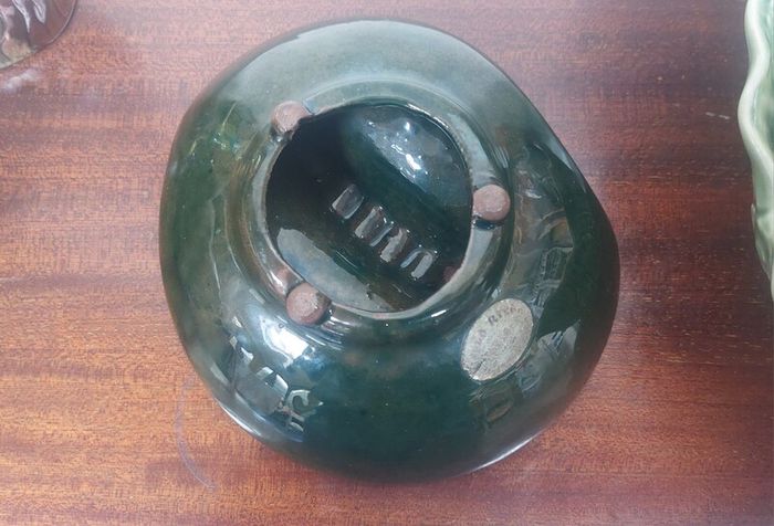 Stunning Vintage Mid Century Modern Ceramic Ashtray in the Most Amazing Turquoise Green and Brown Glaze, Grand River Pottery, Fergus, Canada- A Tobacciana Collector's Dream Piece!