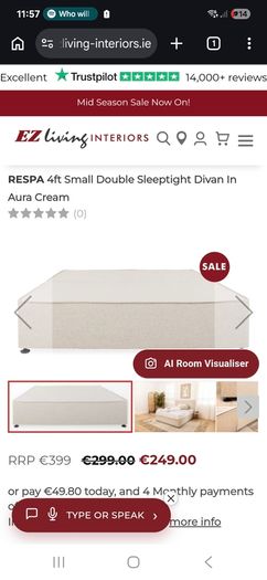 Respa small double 4ft divan bed in cream - perfect condition