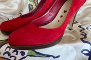 Red Suede Leather High Heels