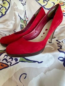 Red Suede Leather High Heels