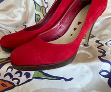 Red Suede Leather High Heels