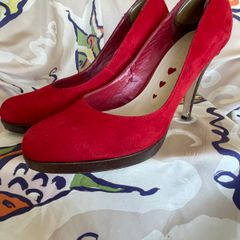 Red Suede Leather High Heels