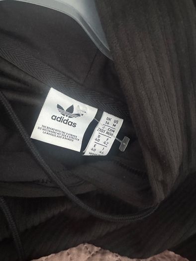 Brand new Adidas women's black velour hoodie jumper size UK14 EU42 Postage included