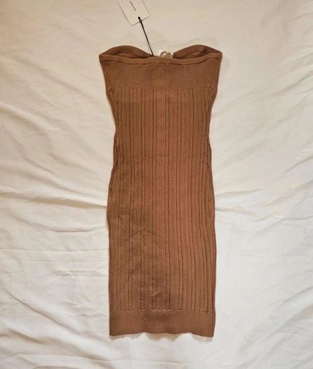 LPA Brown Knit Tube Strapless Mini Dress RRP 250E