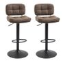 Set of 2 Button-Tufted Vintage Bar Stools - Swivel, Adjustable - Footrest - Brown PU Image 4