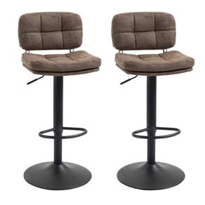 Set of 2 Button-Tufted Vintage Bar Stools - Swivel, Adjustable - Footrest - Brown PU