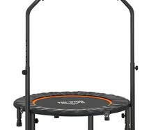 40" Foldable Mini Fitness Trampoline, with Adjustable Foam Handle, Orange