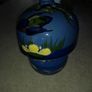 Blue cup and lid hand panted pottery. Image 2