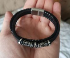 Men's Stylish Silver and Black Bracelet