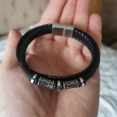 Men's Stylish Silver and Black Bracelet