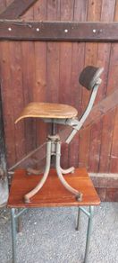 Antique Wood and Metal Stool Circa 1950s in Great Original Condition