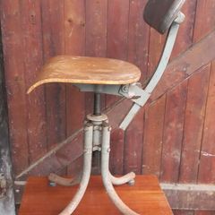 Antique Wood and Metal Stool Circa 1950s in Great Original Condition