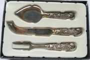 Vintage Silver Plated 3 Piece Hostess Hors D'oeuvres Canapes Cocktail Party Set Grape Motif