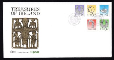 1991 Ireland Seventh Definitive Stamp Treasures Series of Ireland (28p, 37p, 38p, 44p, and 52p) An Post First Day Cover (FDC)