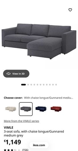 Ikea vimle couch sofa with chaise storage