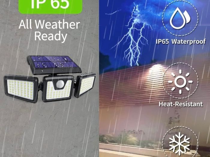 Solar Lights Outdoor 3 Heads, Claoner Upgraded 128 LED Solar Motion Sensor Security Light with 360 Degree Wide Lighting Angle, Easy to Install, IP65 Waterproof Durable Solar Powered Flood Lights for Outside (FREE POSTAGE)
